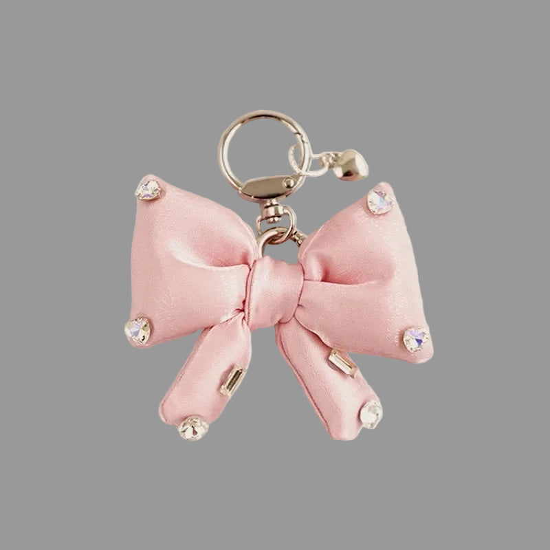 Sparkling Rhinestone Pink Bow Keychain